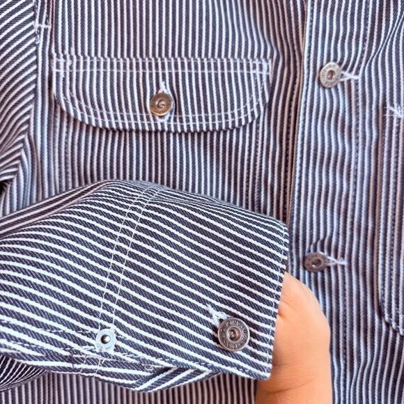 LC King Mfg Hickory Stripe Chore Coat in Railroad Stripe Denim size Medium NWT - Picture 7 of 11